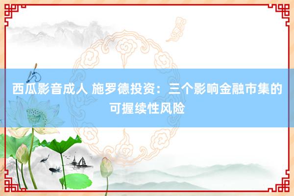 西瓜影音成人 施罗德投资：三个影响金融市集的可握续性风险