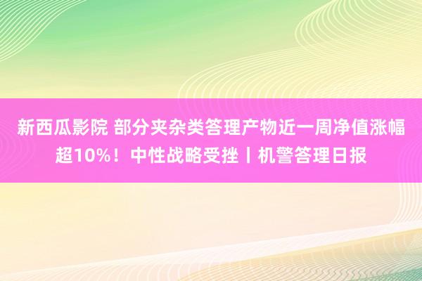 新西瓜影院 部分夹杂类答理产物近一周净值涨幅超10%！中性战略受挫丨机警答理日报