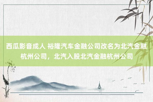 西瓜影音成人 裕隆汽车金融公司改名为北汽金融杭州公司，北汽入股北汽金融杭州公司