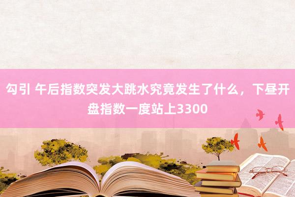 勾引 午后指数突发大跳水究竟发生了什么，下昼开盘指数一度站上3300