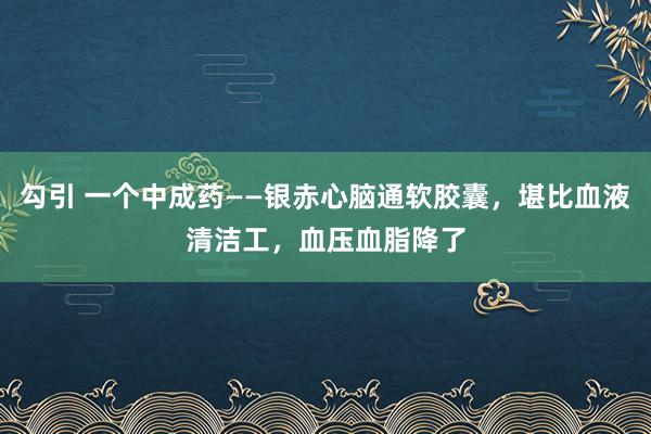 勾引 一个中成药——银赤心脑通软胶囊，堪比血液清洁工，血压血脂降了