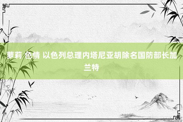 萝莉 色情 以色列总理内塔尼亚胡除名国防部长加兰特