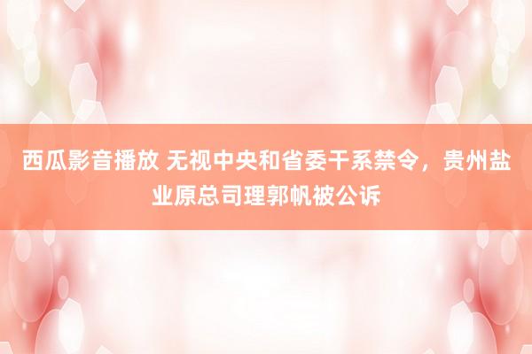 西瓜影音播放 无视中央和省委干系禁令，贵州盐业原总司理郭帆被公诉