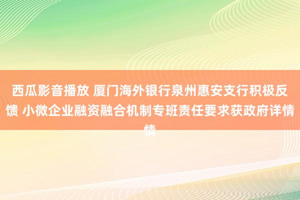 西瓜影音播放 厦门海外银行泉州惠安支行积极反馈 小微企业融资融合机制专班责任要求获政府详情