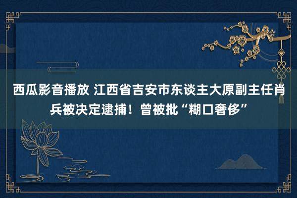 西瓜影音播放 江西省吉安市东谈主大原副主任肖兵被决定逮捕！曾被批“糊口奢侈”